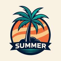 logo emblema verano temporada con Coco y puesta de sol para tu diseño logo, comunidad vector