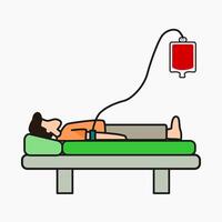 a man lying on a bed with an iv drip vector