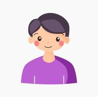 a boy avatar with a purple shirt and black hair vector