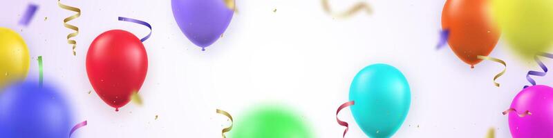 Festive long horizontal banner with bright realistic balloons vector