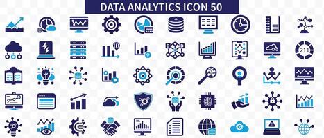 Data analytics icon set. Big data analysis technology symbol. Containing database, statistics, analytics, server, monitoring, computing, and network icons. Solid icons collection. vector