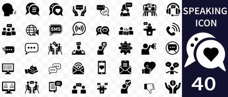 Speaking icon set containing discussion, speech bubble, talking, consultation, and conversation icons. Communication icons collection vector