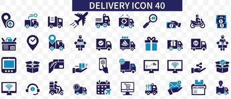 Delivery icons set. 40 icon delivery, shipping, logistics symbols. Flat black icons collection. vector