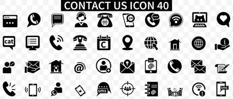 Contact icon set. Containing e-mail, phone, address, customer service, call, website and more. Solid black icons collection. vector