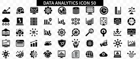 Data analytics icon set. Big data analysis technology symbol. Containing database, statistics, analytics, server, monitoring, computing and network icons. Solid icons ve vector