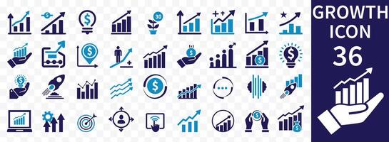 Growth icon set. Containing performance, gain, improvement, grow, chart, increase, evolution, and development icons. Solid icon collection. illustration. Growth icon set, vector