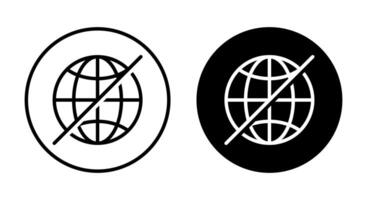 Offline globe icon on black circle. Disconnected internet network concept vector