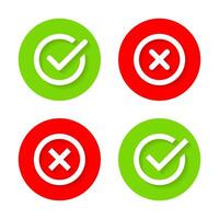 Check and cross mark icon on with shadow. Tick and x concept vector