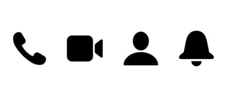 Audio call, camera, profile avatar, and notification bell icon. Social media communication elements vector