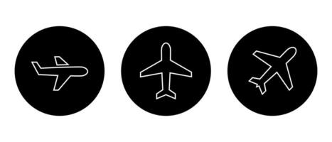 Plane, airplane line icon on black circle vector