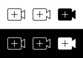 Add icon set in generic style. Camera and plus symbol. Upload content button vector