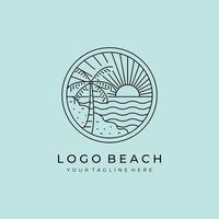 playa línea icono logo símbolo ilustración diseño, tabla de surf California mínimo diseño vector