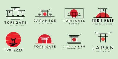 set of torii gate logo vintage and line art illustration template icon design. bundle collection of various torii emblem japanese culture label vector