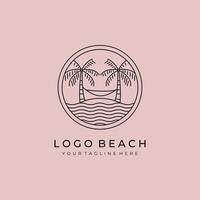 playa logo hamaca y palma árbol línea icono mínimo ilustración diseño vector