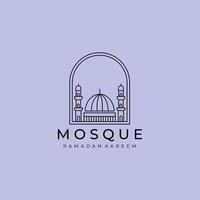 Minimal Emblem of Mosque Ramadan Kareem Line Art Logo, Illustration Design of Moslem Mubarak Concept vector