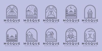 set of islamic mosque line logo symbol illustration design, ramadan idea symbol creative logo design vector