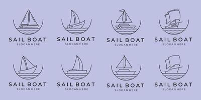 bundle set of sailboat line art logo minimal symbol illustration design vector