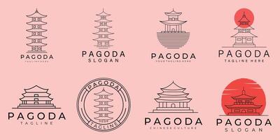 set of logo pagoda line art vector