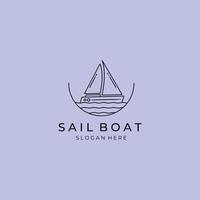 sail boat logo line minimalist design with wave logo and emblem vector