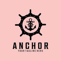 anchor vintage retro minimalist logo illustration design vector