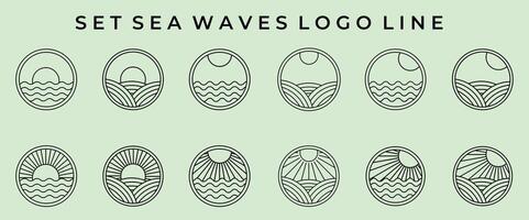 set of ocean waves minimalist line art logo illustration template design vector