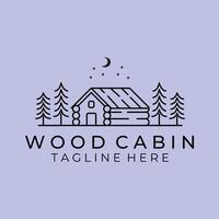 wood cabin or cottage line art minimalist simple logo illustration design vector