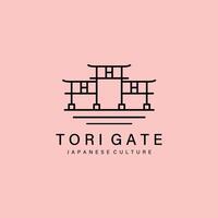 torii gate temple logo line art japanese culture illustration design vector