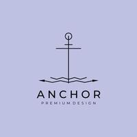 diseño de logotipo náutico de barco de ancla de arte de línea mono simple vector
