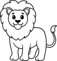 illustration outline cartoon lion smiling flat art design, kid color paper vector