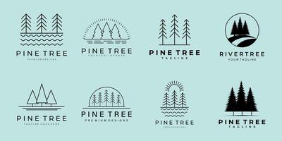 set simple tree line nature logo illustration design art minimal minim forest simple icon symbol vector