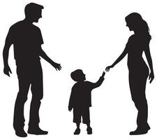 silhouette of mother and father with her children on white background vector