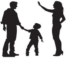 silhouette of mother and father with her children on white background vector