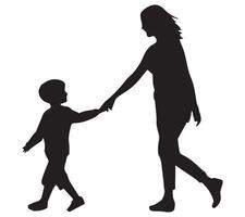 Mom and son, mother and son black silhouette vector