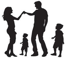 silhouette of mother and father with her children on white background vector