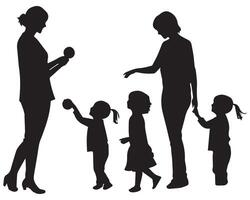 Mom and son, mother and son black silhouette vector