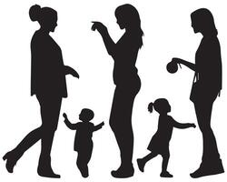 Set of silhouettes of women with children, Mother's day concept vector