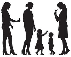 Mom and son, mother and son black silhouette vector