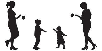 Mom and child black silhouette vector