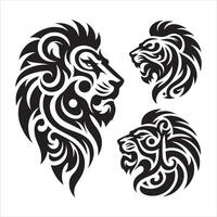 lion face set silhouette, tribal tattoo illustration white background vector