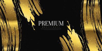 Luxury Gold Grunge Brush Strokes with Texture Effect Isolated on Black Background. Brush Stroke Illustration for Banner, Poster, or Sports. Scratch and Texture Elements For Design vector