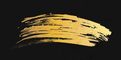 Luxury Gold Grunge Brush Stroke with Texture Effect Isolated on Black Background. Brush Stroke Illustration for Banner, Poster, or Sports. Scratch and Texture Elements For Design vector