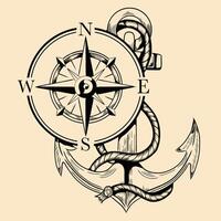 Anchor and Compass Tattoo Design vector