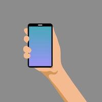 Hand hold the smartphone. Mobile phone touch screen in hand, icon flat design vector