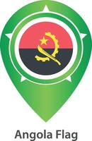 Pinpoint icon with Angola national flag isolated on white background. Map pointer symbol for website, gps navigator, apps. Illustration in flat design. Location marker. vector