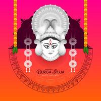 Durga Puja and Happy navratri festival background with goddess face design vector