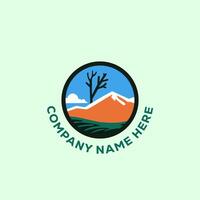 Circle Mountain Logo with Pine Trees and Stream vector