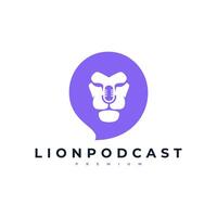 león podcast micrófono salvaje vida logo icono ilustración vector