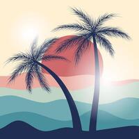 palm silhouettes at sunset vector