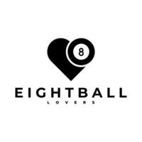 LOVE EIGHT BALL BLACK BILLIARD LOVERS FANS LOGO ICON ILLUSTRATION vector