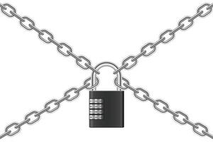 3d design illustration of padlock with chain isolated on white background. vector